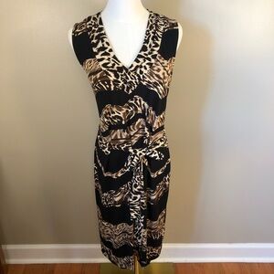 Dana Bachman Brown Animal Print With Tie Waist MIDI Dress Size M